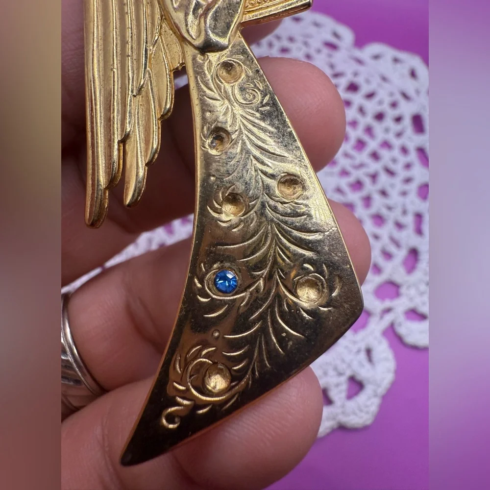 Vintage Angel harp brooch pin gold‎ tone missing stones see photo condition